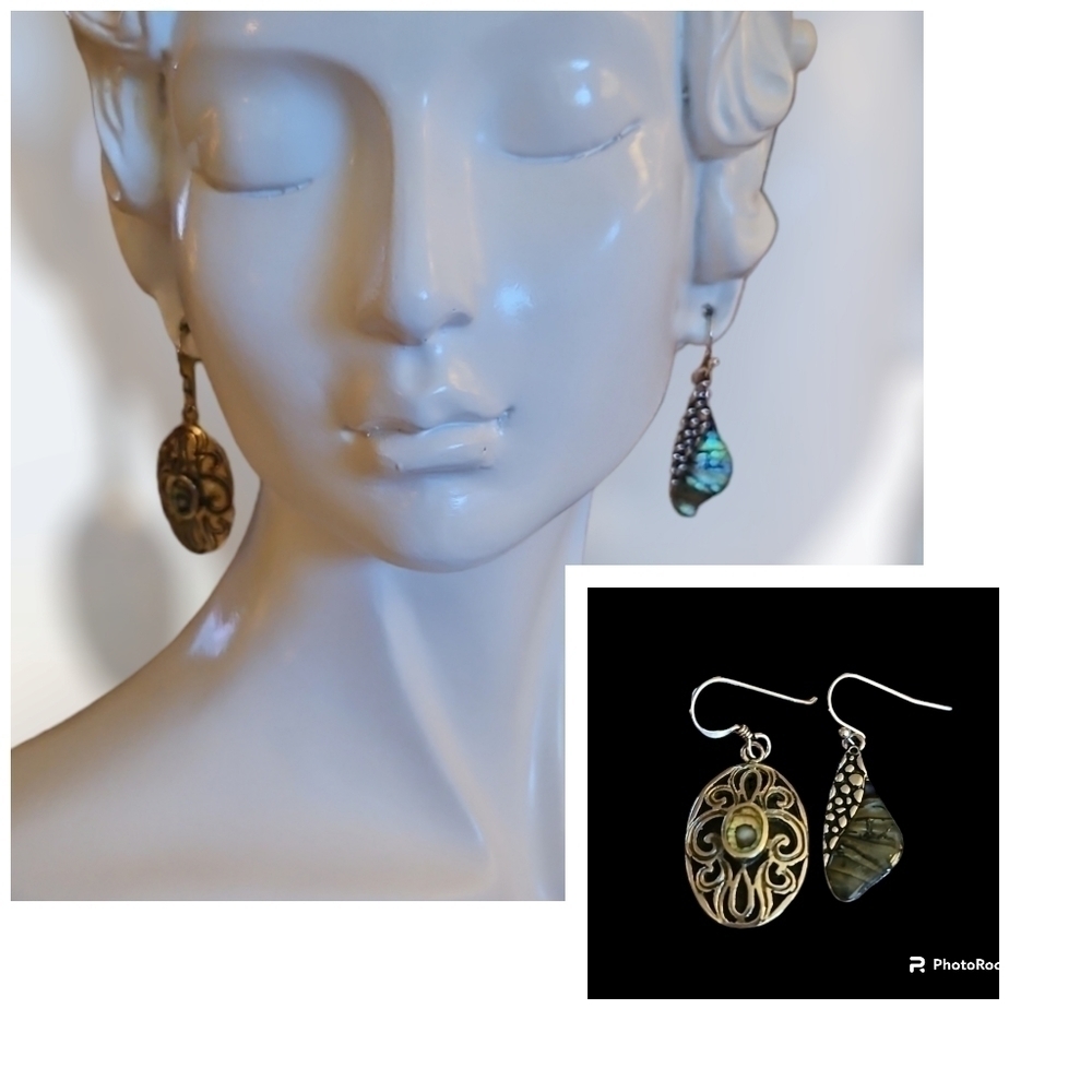 Mismatched Abalone Shell Dangle Hook Mermaidcore … - image 1